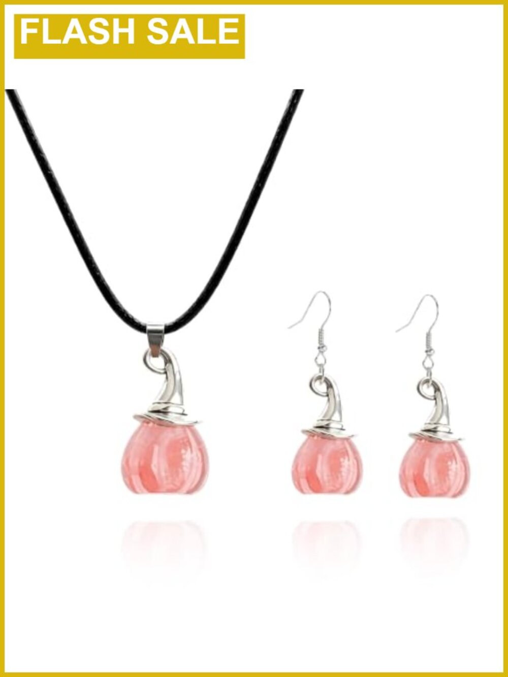 Handmade Crystal Pumpkin Necklace & Witch Hat Earrings Jewelry Set